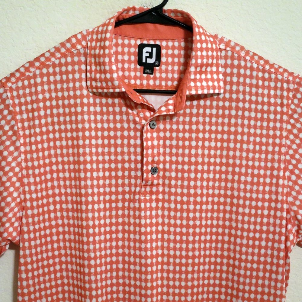 FootJoy Mens Short Sleeve Golf Polo Shirt Medium Orange White Circles